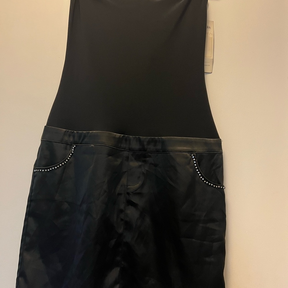 Chic Black Mini Dress with Embellished Pockets